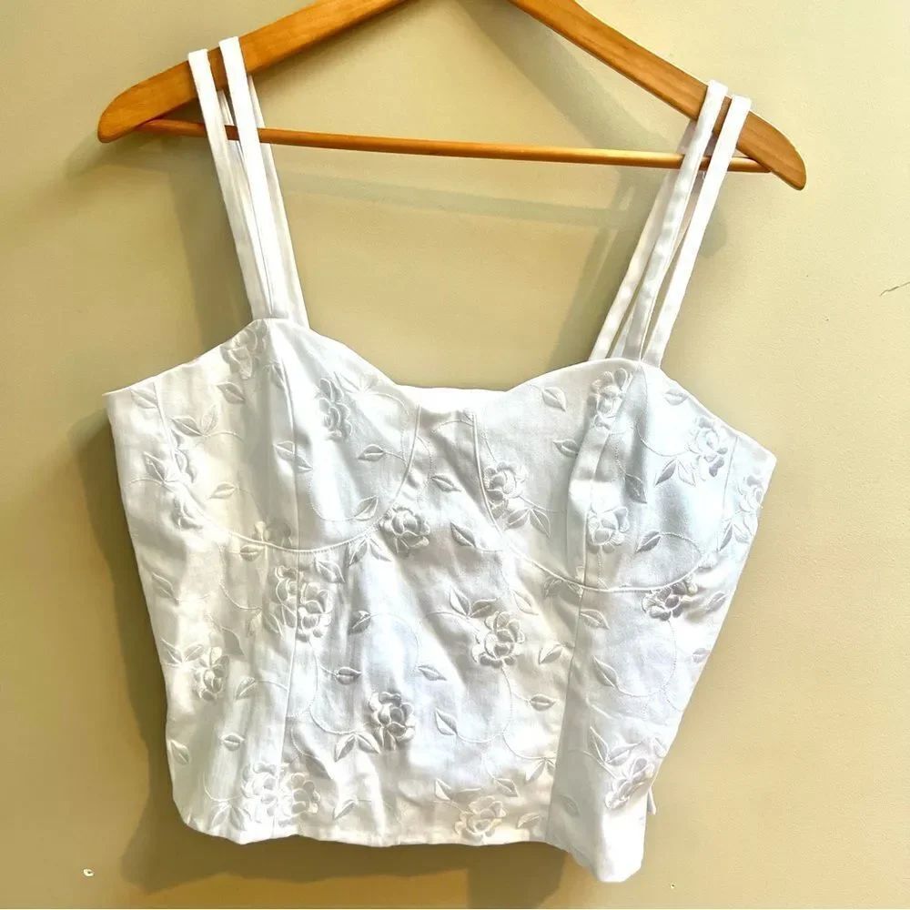 White embroidered with flowers bustier top size 16